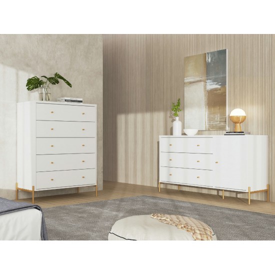 Jasper Full Extension Sideboard Dresser and Tall Dresser Set of 2 in White Gloss