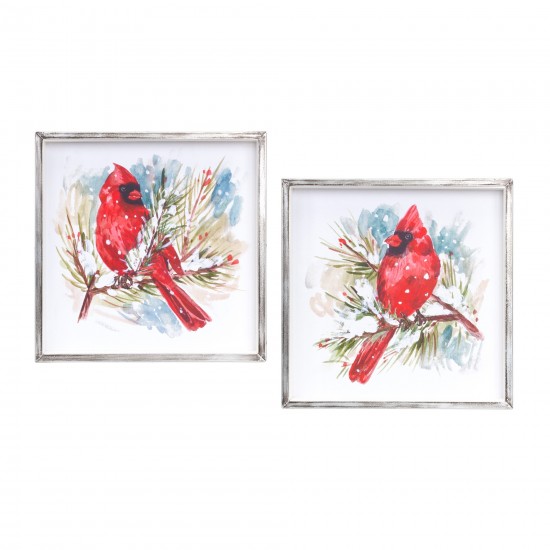 Cardinal And Pine Frame (Set Of 2) 14"Sq Mdf/Iron