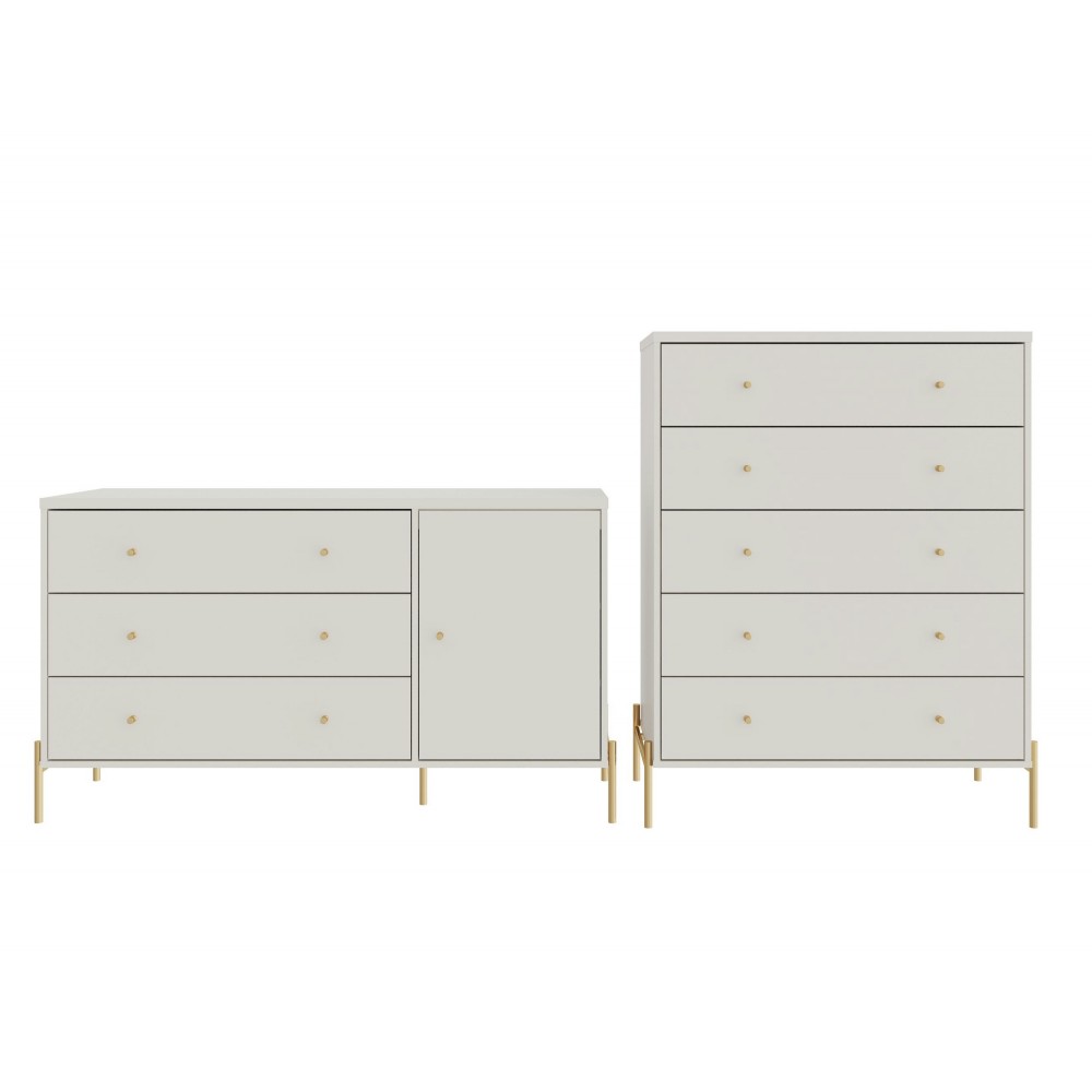 Jasper Full Extension Sideboard Dresser and Tall Dresser Set of 2 in Off White