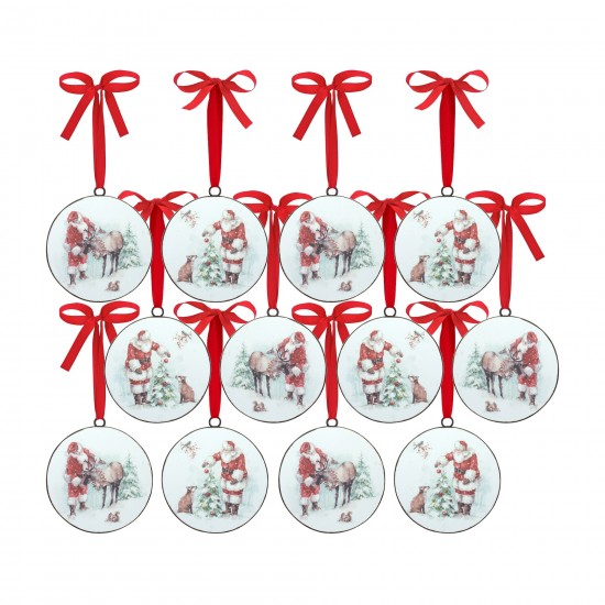 Santa And Animal Disc Ornament (Set Of 12) 5.75"H Iron