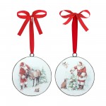 Santa And Animal Disc Ornament (Set Of 12) 5.75"H Iron