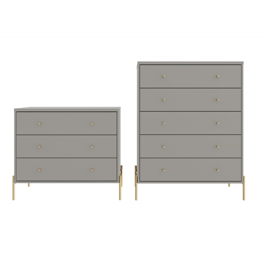 Jasper Full Extension Tall Dresser and Classic Dresser Set of 2 in Grey