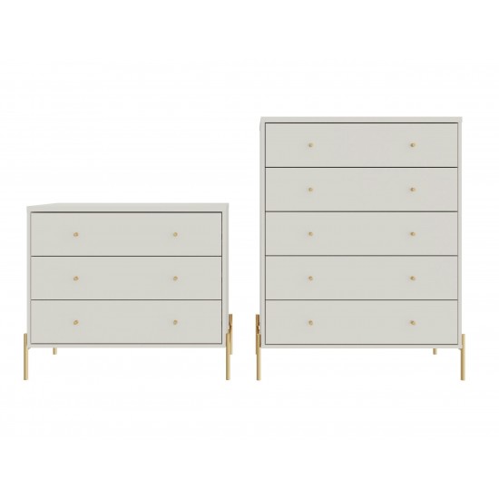 Jasper Full Extension Tall Dresser and Classic Dresser Set of 2 in Off White