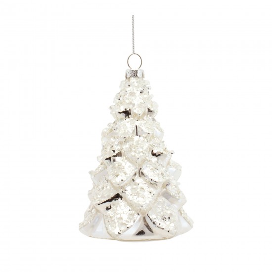 Tree Ornament (Set Of 6) 5"H, 5.75"H Glass, Silver, White