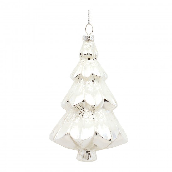 Tree Ornament (Set Of 6) 5"H, 5.75"H Glass, Silver, White