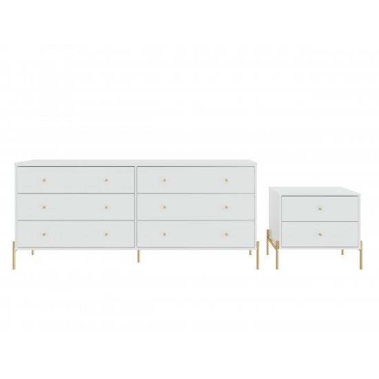 Jasper Full Extension Double Wide Dresser and Nightstand Set of 2 in White Gloss