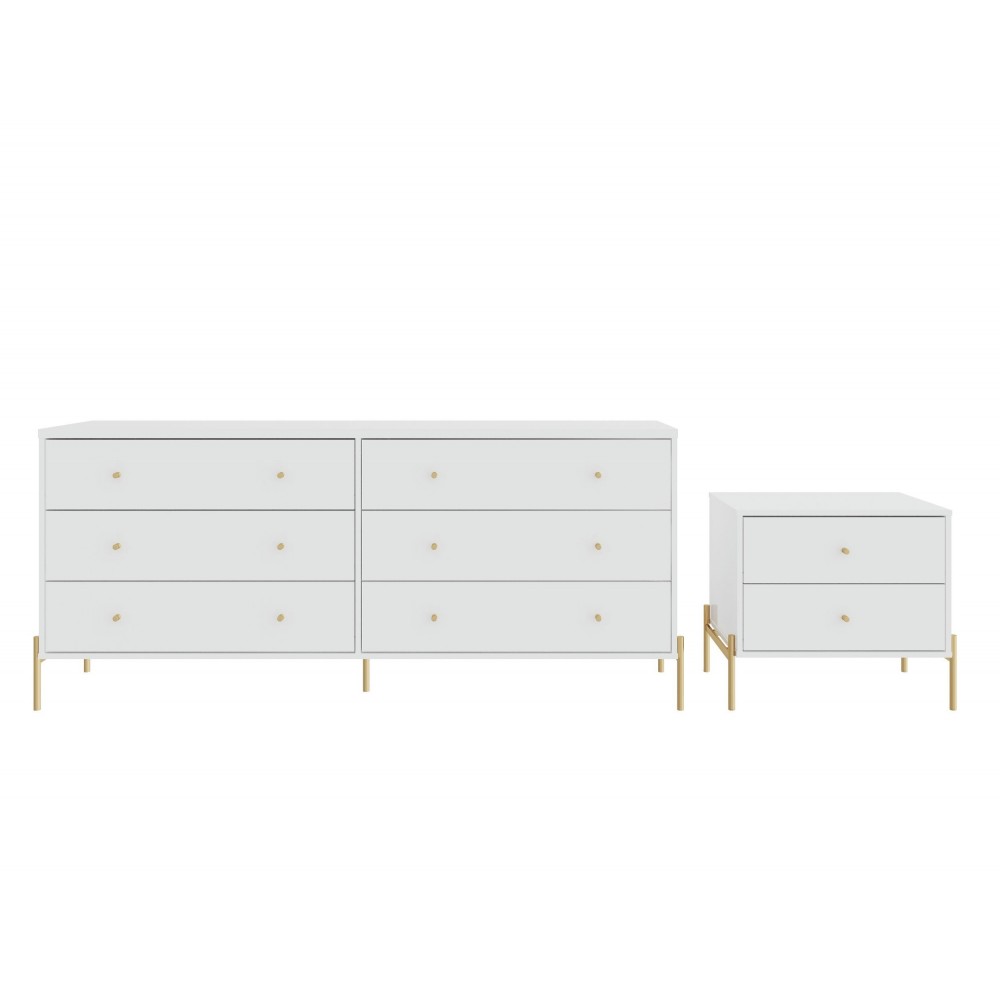 Jasper Full Extension Double Wide Dresser and Nightstand Set of 2 in White Gloss