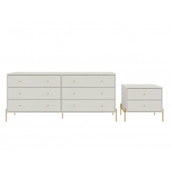 Jasper Full Extension Double Wide Dresser and Nightstand Set of 2 in Off White