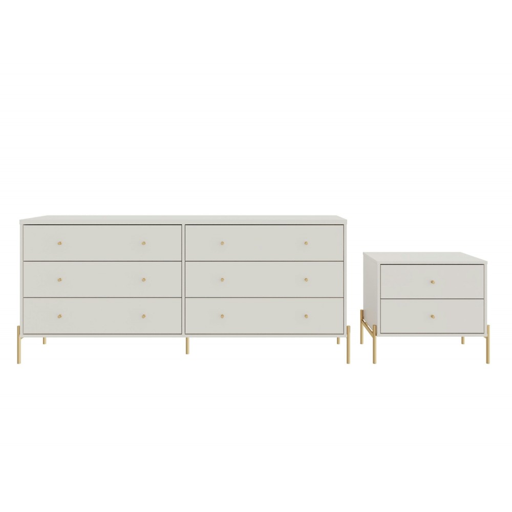 Jasper Full Extension Double Wide Dresser and Nightstand Set of 2 in Off White