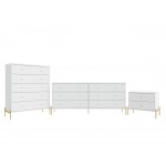 Jasper Tall Dresser, Double Wide Dresser and Nightstand Set of 3 in White Gloss