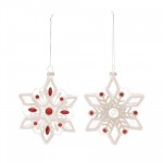 Snowflake Ornament (Set Of 12) 5.5"H Glass, Red, White