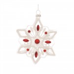 Snowflake Ornament (Set Of 12) 5.5"H Glass, Red, White