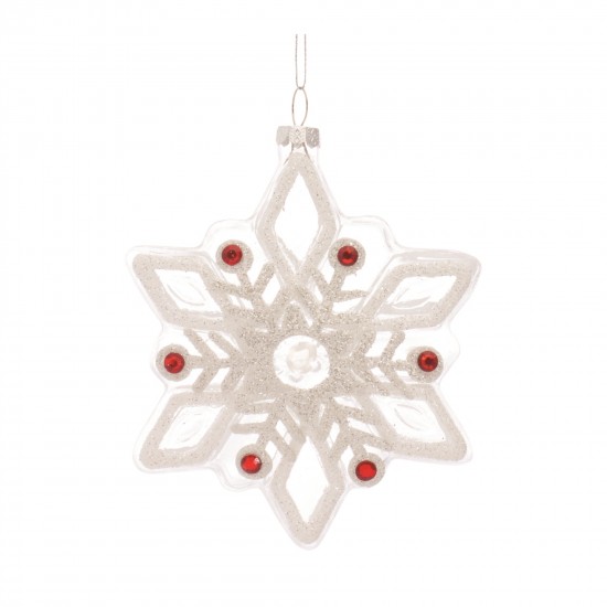 Snowflake Ornament (Set Of 12) 5.5"H Glass, Red, White