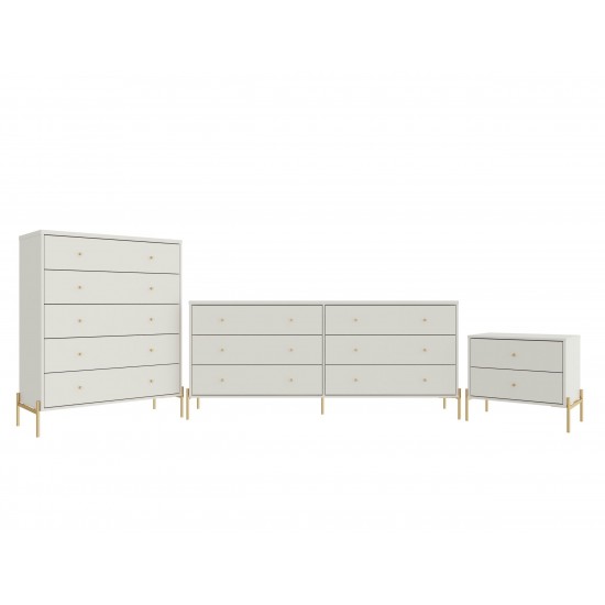 Jasper Tall Dresser, Double Wide Dresser and Nightstand Set of 3 in Off White