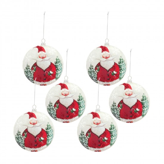 Santa Disc Ornament (Set Of 6) 5"D Glass