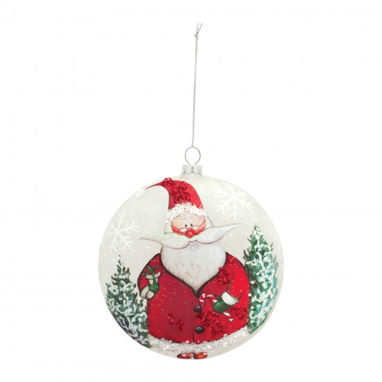 Santa Disc Ornament (Set Of 6) 5"D Glass