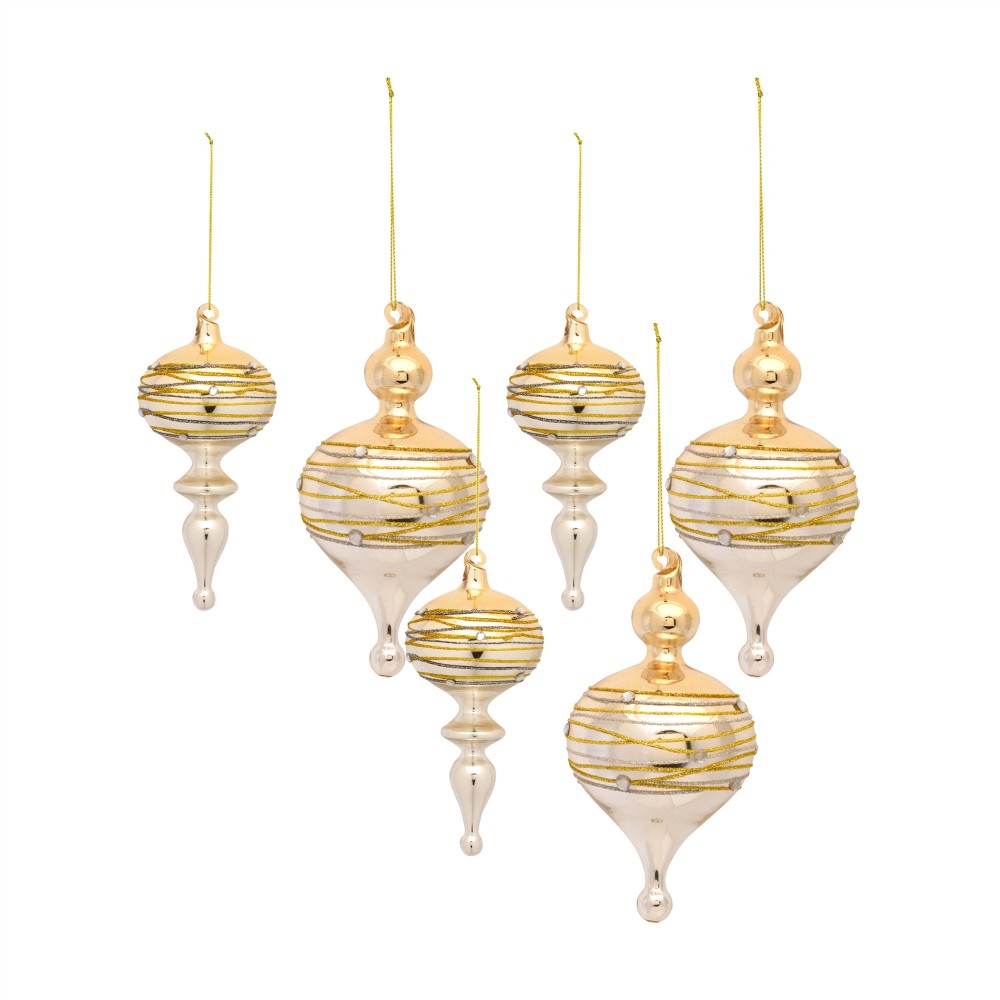 Ornament (Set Of 6) 6.5"H, 7.25"H Glass