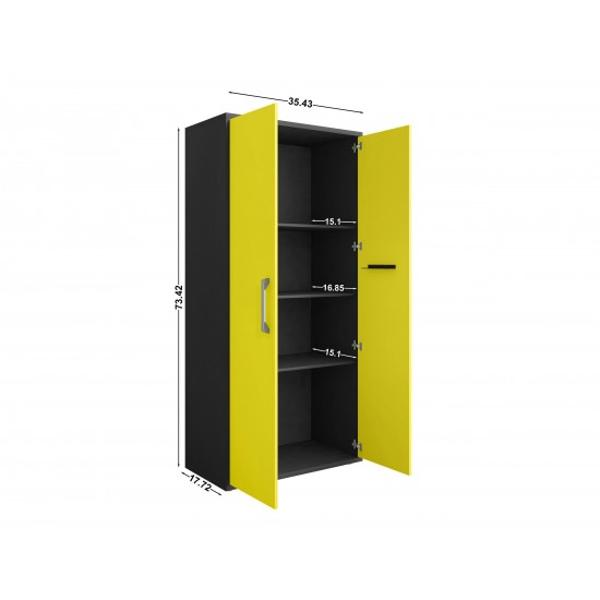 Eiffel 73.43" Garage Cabinet with 4 Adjustable Shelves in Yellow Gloss