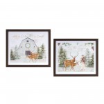 Santa And Deer Frame (Set Of 2) 15.25"L x 13"H Mdf/Plastic