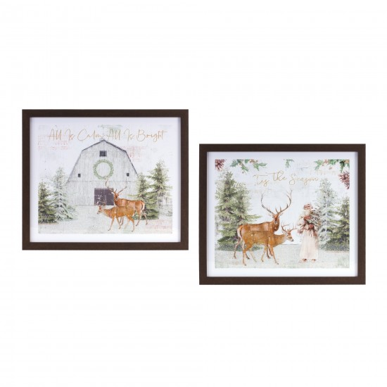 Santa And Deer Frame (Set Of 2) 15.25"L x 13"H Mdf/Plastic