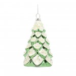 Tree Ornament (Set Of 6) 5"H, 5.75"H Glass, Green, White