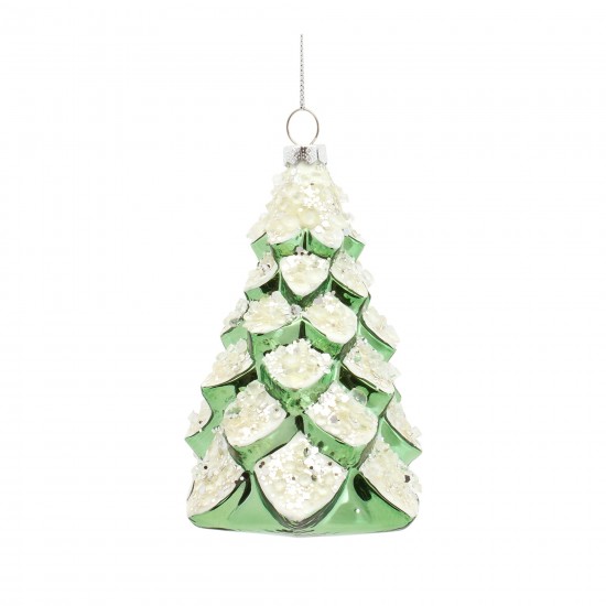 Tree Ornament (Set Of 6) 5"H, 5.75"H Glass, Green, White