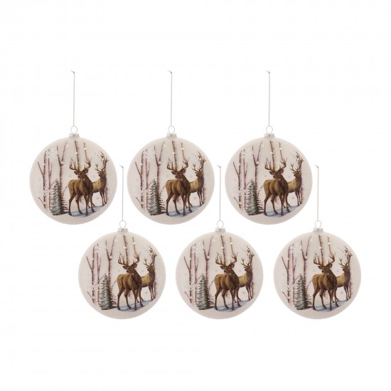 Deer Disc Ornament (Set Of 6) 6.75"H Glass