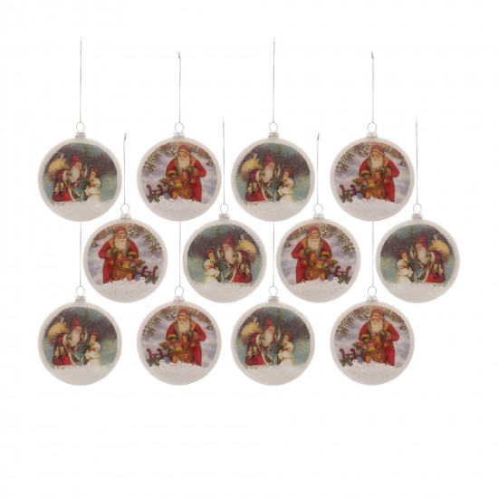 Santa Disc Ornament (Set Of 12) 4.75"H Glass