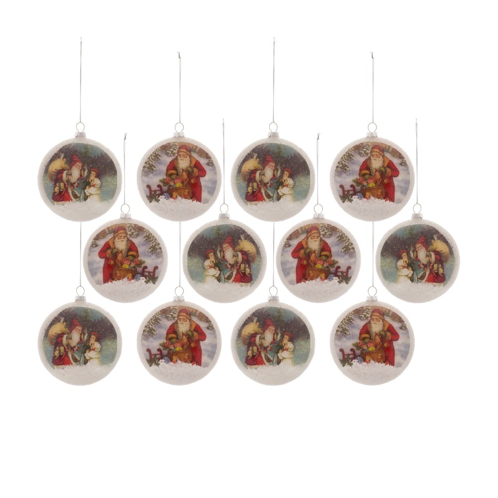 Santa Disc Ornament (Set Of 12) 4.75"H Glass