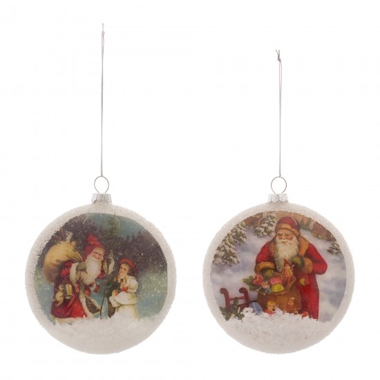 Santa Disc Ornament (Set Of 12) 4.75"H Glass