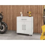 Eiffel 28.35" Mobile Garage Storage Cabinet with 1 Drawer in White Gloss