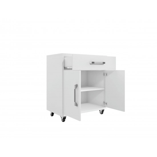 Eiffel 28.35" Mobile Garage Storage Cabinet with 1 Drawer in White Gloss