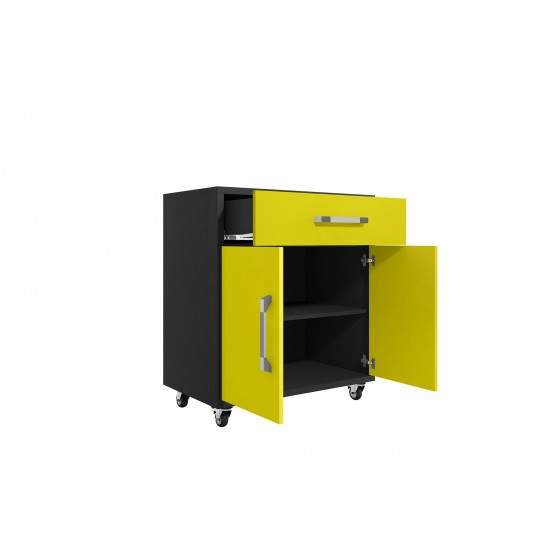 Eiffel 28.35" Mobile Garage Storage Cabinet with 1 Drawer in Yellow Gloss