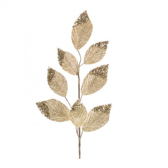 Leaf Spray (Set Of 6) 27"H Polyester, White, Gold