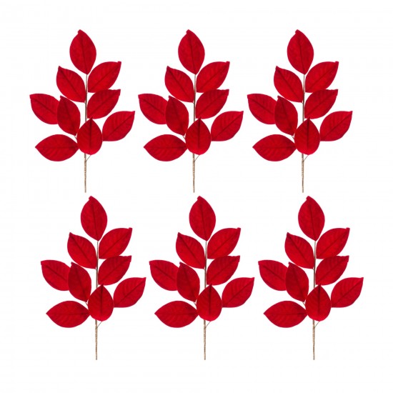 Magnolia Leaf Spray (Set Of 6) 27.5"H Polyester, Red, Brown