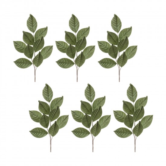 Magnolia Leaf Spray (Set Of 6) 27.5"H Polyester, Green, Brown