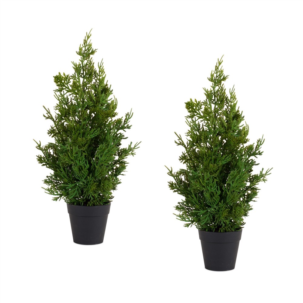 Potted Pine Tree (Set Of 2) 19"H Pvc