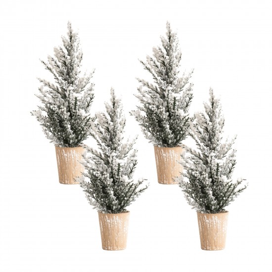 Potted Snowy Pine Tree (Set Of 4) 16"H Plastic/Paper