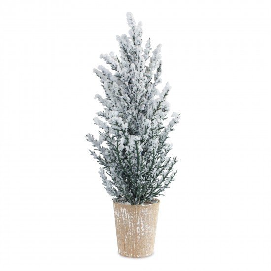 Potted Snowy Pine Tree (Set Of 4) 16"H Plastic/Paper