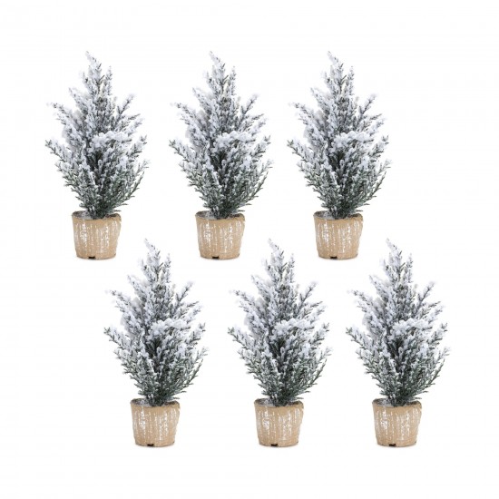 Potted Snowy Pine Tree (Set Of 6) 12"H Plastic/Paper