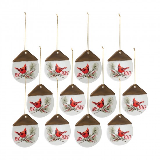 Cardinal Joy And Peace Ornament (Set Of 12) 4.5"H Clay