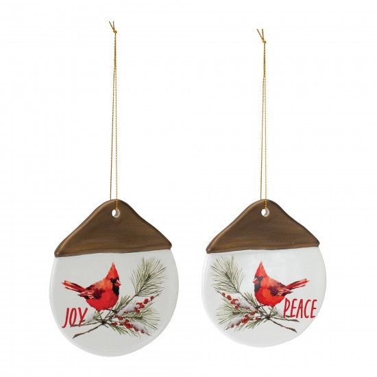 Cardinal Joy And Peace Ornament (Set Of 12) 4.5"H Clay