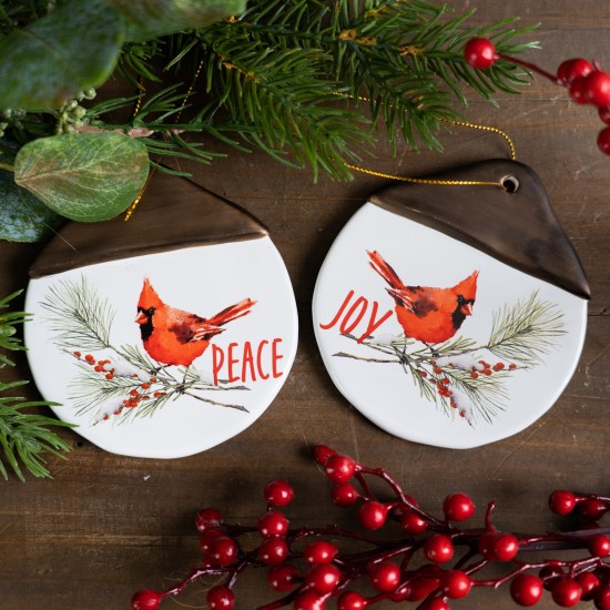 Cardinal Joy And Peace Ornament (Set Of 12) 4.5"H Clay