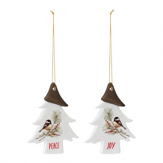 Chickadee Joy And Peace Tree Ornament (Set Of 12) 4.75"H Clay