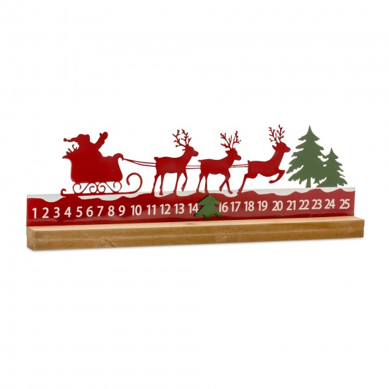 Santa Sleigh Christmas Countdown 23.5"L x 7.25"H Iron/Wood