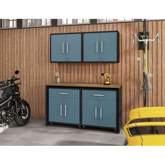 Eiffel 5-Piece Garage Storage Set in Matte Black and Aqua Blue