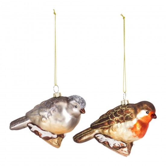 Bird Ornament (Set Of 12) 4.25"L x 3.25"H Glass