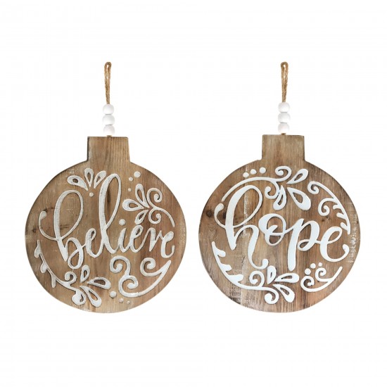 Believe And Hope Ornament (Set Of 6) 11.5"D Wood
