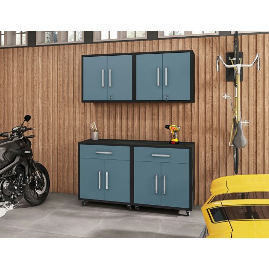 Eiffel 4-Piece Garage Storage Set in Matte Black and Aqua Blue