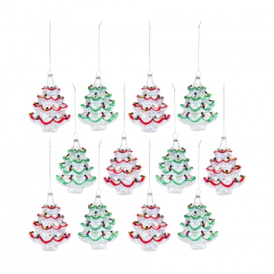 Tree W/Lights Ornament (Set Of 12) 5.25"H Glass